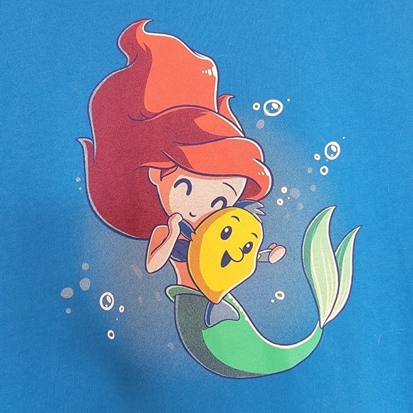 DISNEY‎ BFFs Ariel And Flounder Graphic T Shirt Blue Ringspun Cotton Junior's XL - Picture 2 of 11